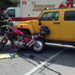 Gary Tilton's motorcycle and Ralph Hall's Hummer after colliding outside Montsweag Roadhouse May 18. JULIE HOSKEER/Boothbay Register