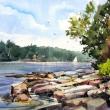 “Morning Sail,” a watercolor by Tony van Hasselt A.W.S. at Maine Art Gallery in Wiscasset.