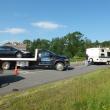 The sedan was towed away by Quick Turn Towing of Damariscotta, while the truck hauling the camper waits for another tow truck to arrive. RYAN LEIGHTON/Boothbay Register