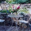 A view from the kitchen of the lily pond and walls. Courtesy of Carlton Plummer