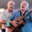 Wiscasset Selectmen's Chairman Ed Polewarczyk, left, and Donna Waterman lead a sing-along. SUSAN JOHNS/Wiscasset Newspaper