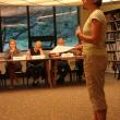 Wiscasset High School Principal Deb Taylor tells the school district board about an international student exchange program at the board's August 8 meeting in the high school library. Board members who spoke were enthusiastic about the idea. SUSAN JOHNS/Wiscasset Newspaper