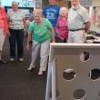 Cam Johnson is up “at bat,” in a beanbag-toss version of baseball following an August 7 supper at the senior center in Wiscasset. SUSAN JOHNS/Wiscasset Newspaper