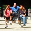 Nancy Thayer, Allen’s sister, Allen and Gracie sit on the steps at the big summer cottage Allen's grandfather, Frank Leonard Allen, built in 1912. The pair come to Boothbay Harbor every summer. When Allen's not sailing, Boothbay Harbor is his home port. While here, they stay in the cottage, which is at the top of Crest Avenue, beyond the Sprucewold cabins. The house has remained in the Allen family. It now belongs to the younger Allen and his three siblings, Nancy, Gregory and Bruce, and their familes. 