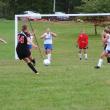 A Lisbon striker takes aim and fires a shot on goal. RYAN LEIGHTON/Boothbay Register