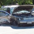 A Mercury station wagon sits along Route 27 in front of T&D Variety in Boothbay after an accident Wednesday, Sept. 4. GARY DOW/Boothbay Register