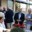Lyn Lerner, seated at left, Dan Lerner, middle, and Helen Norton, right, enjoy the new patio at the reception for board members of the Coastal Maine Botanical Gardens and Bigelow Laboratory. Courtesy of Fran Scannell, Bigelow Lab