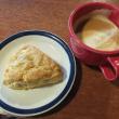 A scone and a latte served in a red cup at Red Cup Coffeehouse. SUZI THAYER/Boothbay Register