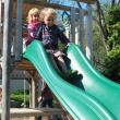 Karen Higgins and Carter Wilson prepare to slide. RYAN LEIGTON/Boothbay Register