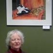 Artist Judy Nixon with framed felines, “Abigail and Emma" now on exhibit at First Federal Savings and Loan in Boothbay Harbor. Courtesy of Sandy Terry