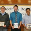 Football plaque winners, from left, Zach Vise, Most Improved; Jason Maddocks, Most Valuable; and Jude Alamo, Coaches Award. Maddocks later gave his plaque to teammate Thomas Cornell. KEVIN BURNHAM/Boothbay Register