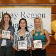 Girls cross-country plaque winners, from left, Kate Friant, Most Improved; Sofia Thayer, Most Valuable; and Morgan Crocker, Coaches Award. KEVIN BURNHAM/Boothbay Register