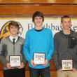 Boys cross-country plaque winners, from left, Robert Campbell, Coaches Award; Jack Hasch, Most Improved; Benn Scully, Most Valuable. KEVIN BURNHAM/Boothbay Register