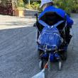 Man raking with wheelchair