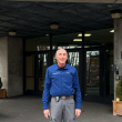 Boothbay Harbor police officer Larry Brown stands in front of BRES.