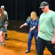 In Stover Auditorium during marching practice May 31, Debra Pooler shows seniors where to be. SUSAN JOHNS/Wiscasset Newspaper 