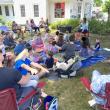 Children's Coordinator Jen Betts leads a summer storytime on BHML's lawn. Courtesy of Boothbay Harbor Memorial Library.