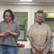 Hannah Corkum, left, and Michele Melanson speak at the Boothbay Harbor Congregational Church lunch on Feb. 5. Vicki Haugen photo