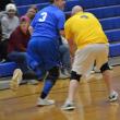 The two old guys, Ed Crocker and Korey Lewis, mix it up on the court. KEVIN BURNHAM/Boothbay Register