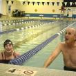 Hannah Hills and Larry Brown wait to hear the results of their race. ISABELLE CURTIS/Boothbay Register