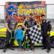 Thunder 4 Mini Victory Lane, from left: Gregg Norton, Jr. Official Karson Gervais, Zach Audet and Shane Webber. Jasen Dickey Photography