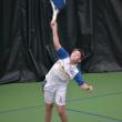 Seahawk freshman Avery Fowlie serves during his double match against Winthrop on May 7. KEVIN BURNHAM/Boothbay Register
