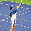 Seahawk sophomore Cole Hyson makes an over-the-head return during his doubles match against Winthrop May 7. He and partner Harry Hinckley won, 10-4. KEVIN BURNHAM/Boothbay Register