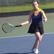 Izzy Andreasen, playing third singles, gets a good look for a return on May 14 against Spruce Mountain. KEVIN BURNHAM/Boothbay Register