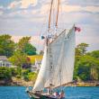 Thomas E. Lannon sails into Boothbay Harbor on Windjammer Days, nominated as a top festival in Down East Magazine's "Best of Maine" competition. Mike Leonard photo