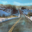 A juried show of works by MAG artist members is on exhibit in the second floor gallery. Shown here is Daybreak on the Hilltops by Brian Dubina of Alna.