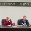 Mark Osborn, left, at a Boothbay Harbor Selectmen's meeting in 2024. File photo. 