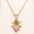 14K Gold and Watermelon Tourmaline Pendant Necklace