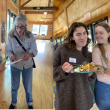 Karlis Ziedens and Kathleen Younger Boothbay Pantry Partner, left photo, and Skye Stinnett team and Campbell Leonard board. Courtesy of Veggies to Table