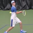 Cole Hyson, playing no. 3 singles, gets a good look at the ball in his match against Madison. KEVIN BURNHAM/Boothbay Register