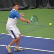 Ronan Drage tracks down the ball during his second doubles match against Madison. KEVIN BURNHAM/Boothbay Register
