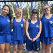 These four BRHS senior tennis players were honored at their last home match. From left are Sarah Harris, Maddie Andreasen, Abby Orchard and Hannah Kreft. KEVIN BURNHAM/Boothbay Register