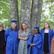 Instructor Tanya Thibault, left, Nevaeh Morin, Director Raye Leonard, Camla Dunbar, Allyson Warren, and Instructor Margit Ahlin celebrated Boothbay-Wiscasset Regional Adult Education’s Boothbay office graduation at Barrett Park on June 6. Anina Halter, not pictured, graduated, as well. Courtesy photo