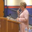 MaineHealth Lincoln Hospital Executive Director Cindy Wade speaks about labor and delivery services offered at the hospital during a listening session at Great Salt Bay Community School in Damariscotta on Tuesday, June 2. (Emily Bracher photo)