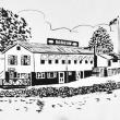 A sketch of the Dodge Inn draw by Wiscasset artist Schuyler Fairfield that appeared on the restaurant's placemat and quite similar to a picture post card of the business.