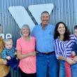 Pictured from left are Caleb Easton, Barrett Hodgdon, Cathy Hodgdon, Tim Hodgdon, Audrey Hodgdon, and Grant Hodgdon in front of the Y’s Harbor Montessori School at morning drop-off. Courtesy of Allyson Goodwin 