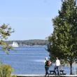 A couple visitors heading for the beach. LISA KRISTOFF/Boothbay Register