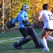 Boothbay goalie Abigail Locke-Smith makes a kick save during the second half of Boothbay's 3-1 win at home over Hall-Dale. KEVIN BURNHAM/Boothbay Register