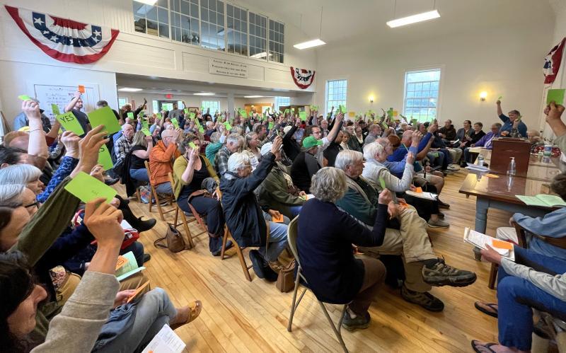 Residents vote at the Edgecomb school budget town meeting May 17. FRITZ FREUDENBERGER/Boothbay Register