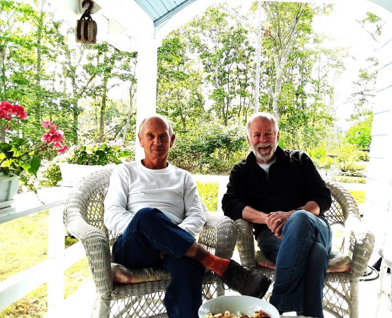  Tom Churchill, left, and Skip Simonds, share their experiences serving on local planning boards. JANE CARPENTER/Boothbay Register