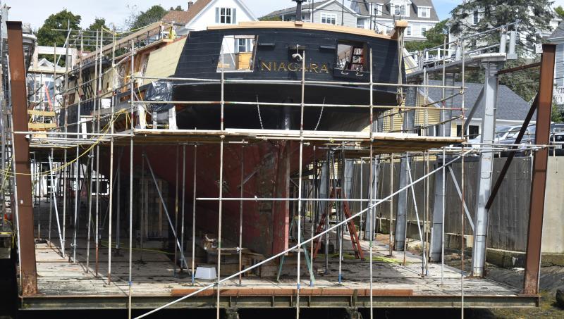 US Brig Niagara, at the Bristol Marine shipyard in Boothbay Harbor. FRITZ FREUDENBERGER/Boothbay Register