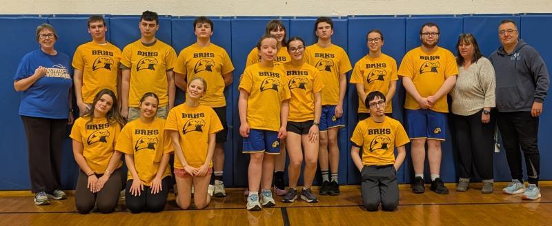 The BRHS Unified basketball team, helpers and coaches. CANDI JONETH/Boothbay Register