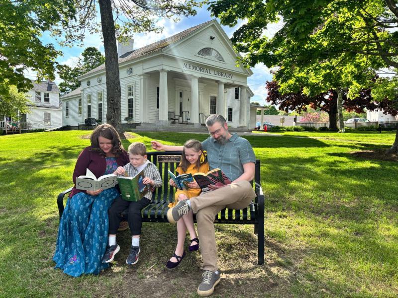 The DeLisle Family outside the Boothbay Harbor Memorial Library. Courtesy of BHML
