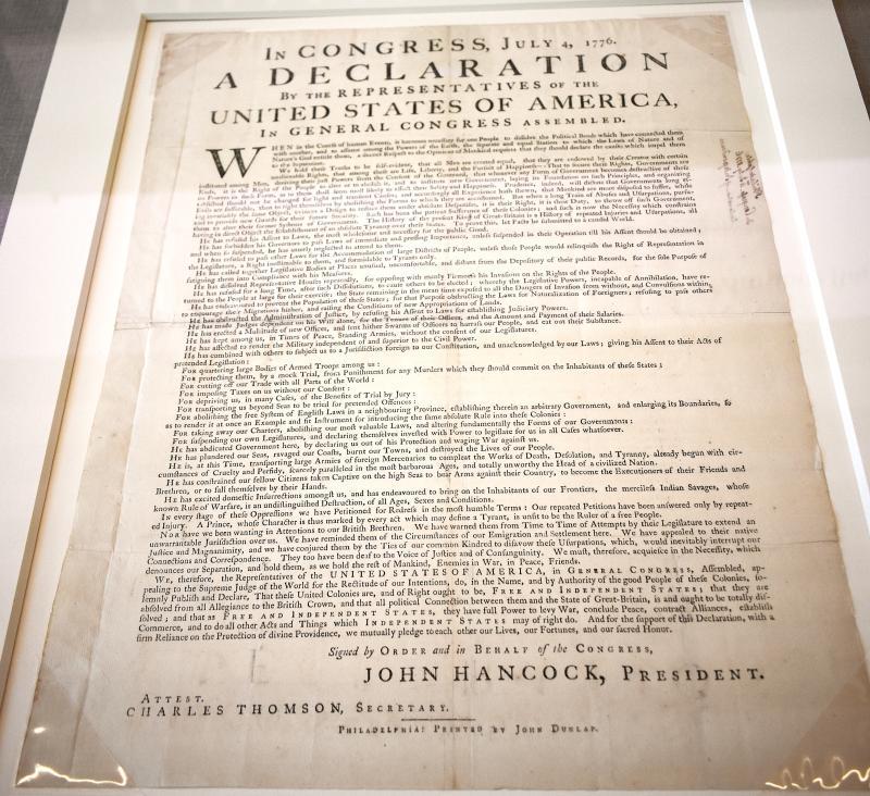 One of the 26 remaining copies of the Declaration of Independence on Dunlap Broadside. LISA KRISTOFF/Boothbay Register