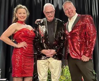 Laurie Brown, Music Director Charlie Grindle and Andrew Luke at the one-day Gala event “ Broadway at the Waldo” on July 10,