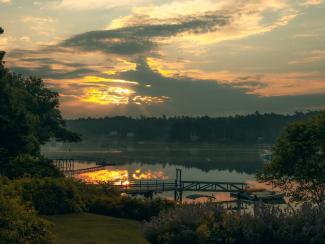 sunrise looking toward Boothbay Harbor from Southport Island